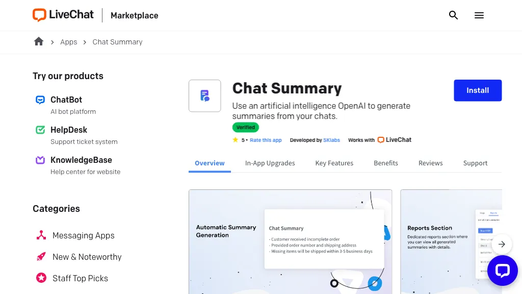 Chat Summary for LiveChat Top AI tools