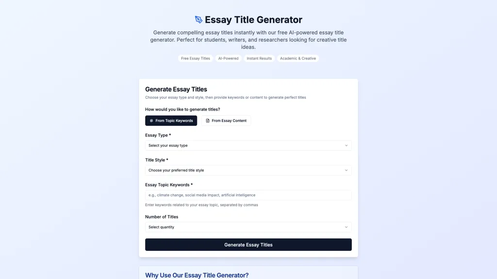 Essay Title Generator website