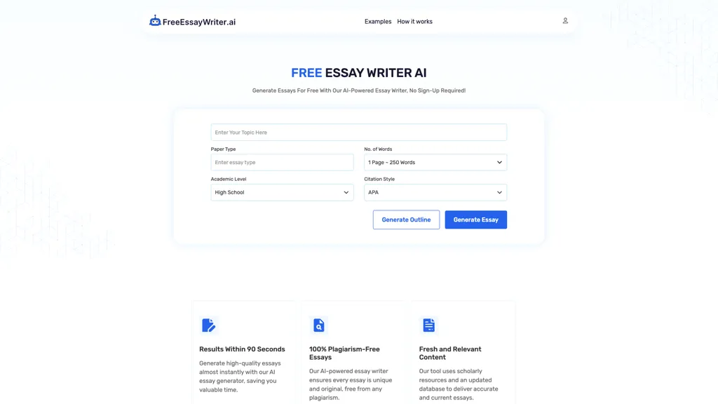 FreeEssayWriter.AI website