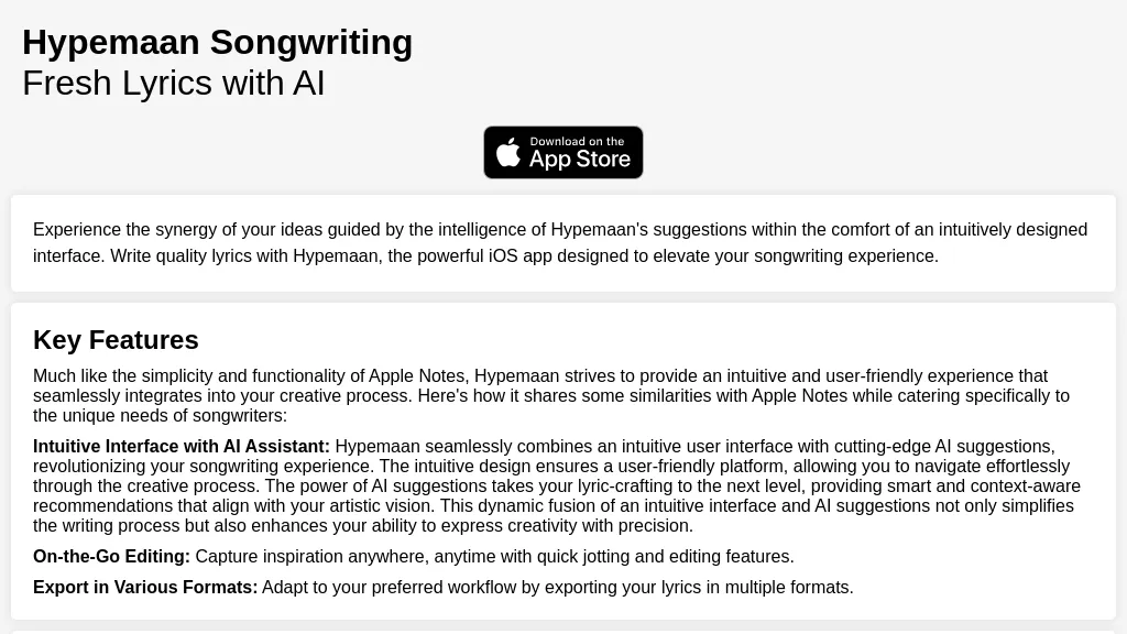 Hypemaan Songwriting Top AI tools