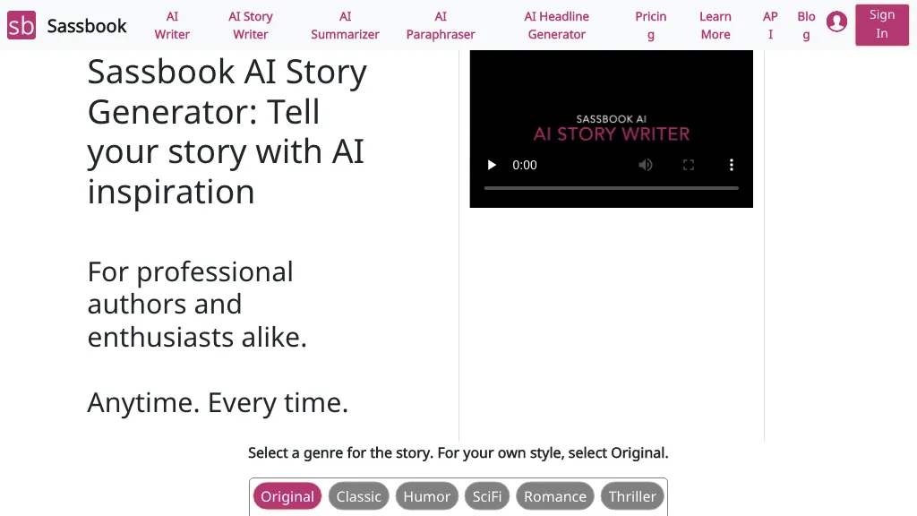 Sassbook AI Story generator