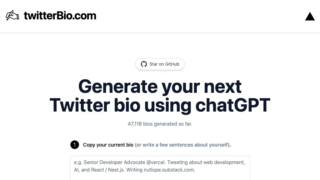 Twitter Bio Generator website